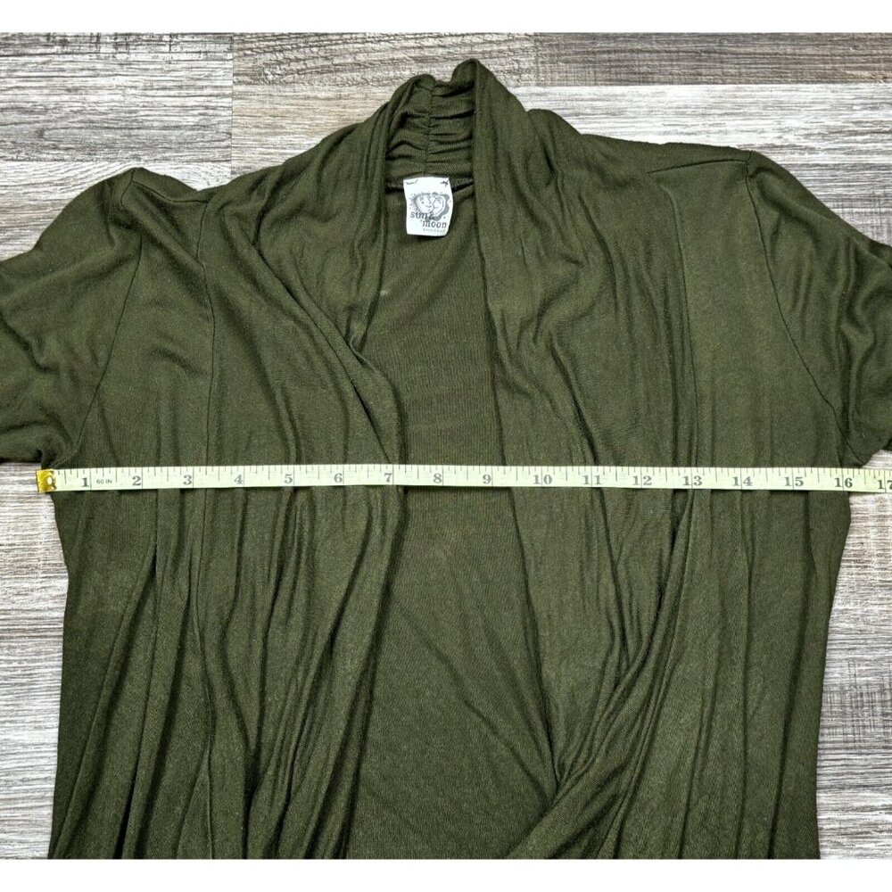 Sun Moon Womens Green Draped Cowl Neck Shirt Partial Lace Cuff Stretch Large? - Picture 9 of 12
